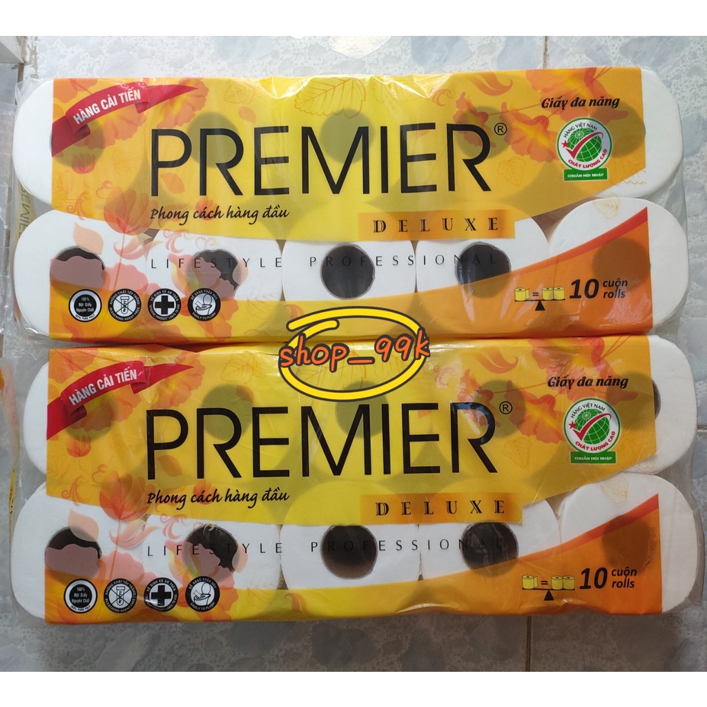 Giấy vệ sinh Premier Deluxe cao cấp có lõi 3 lớp_10 cuộn