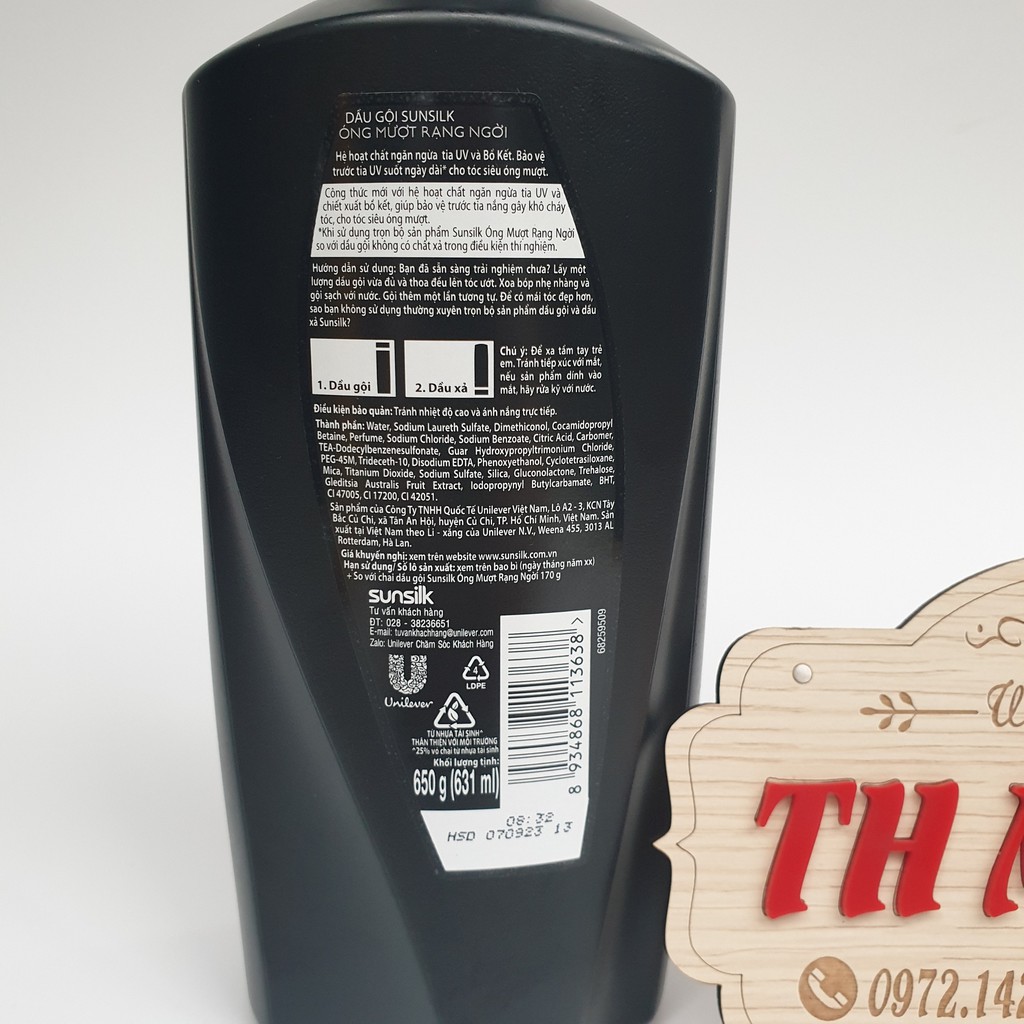 Dầu gội đầu sunsilk tinh dầu argan mượt riệu kỳ,bồ kết óng mượt rạng ngời 650g