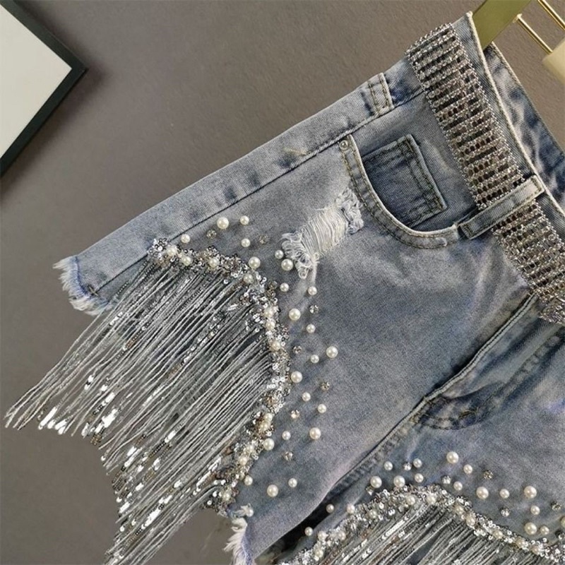 Quần short jean đính đá kèm belt
