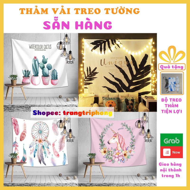 SẴN Tranh vải, thảm vải treo tường dương xỉ, mèo, hồng hạc, kỳ lân, trang trí phòng ngủ phòng khách, trà sữa cà phê