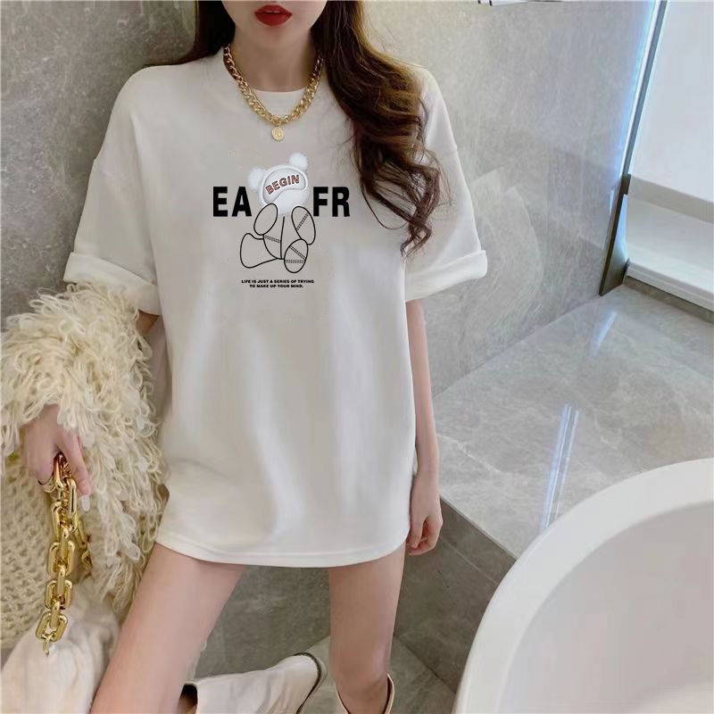 COZOK Áo Thun Tay Ngắn Cổ Tròn Dáng Rộng Phong Cách Hàn Quốc