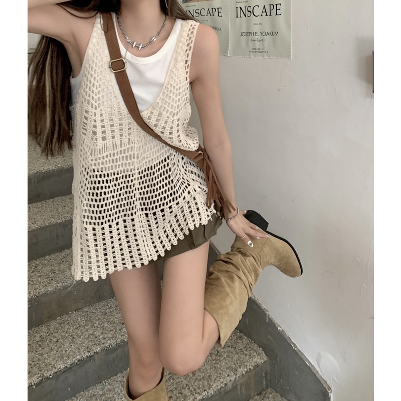 QKOOLE  Set Áo Len Sát Nách Và Quần Dài Ống Rộng Phong Cách Hàn Quốc Dành Cho Nữ crop top
