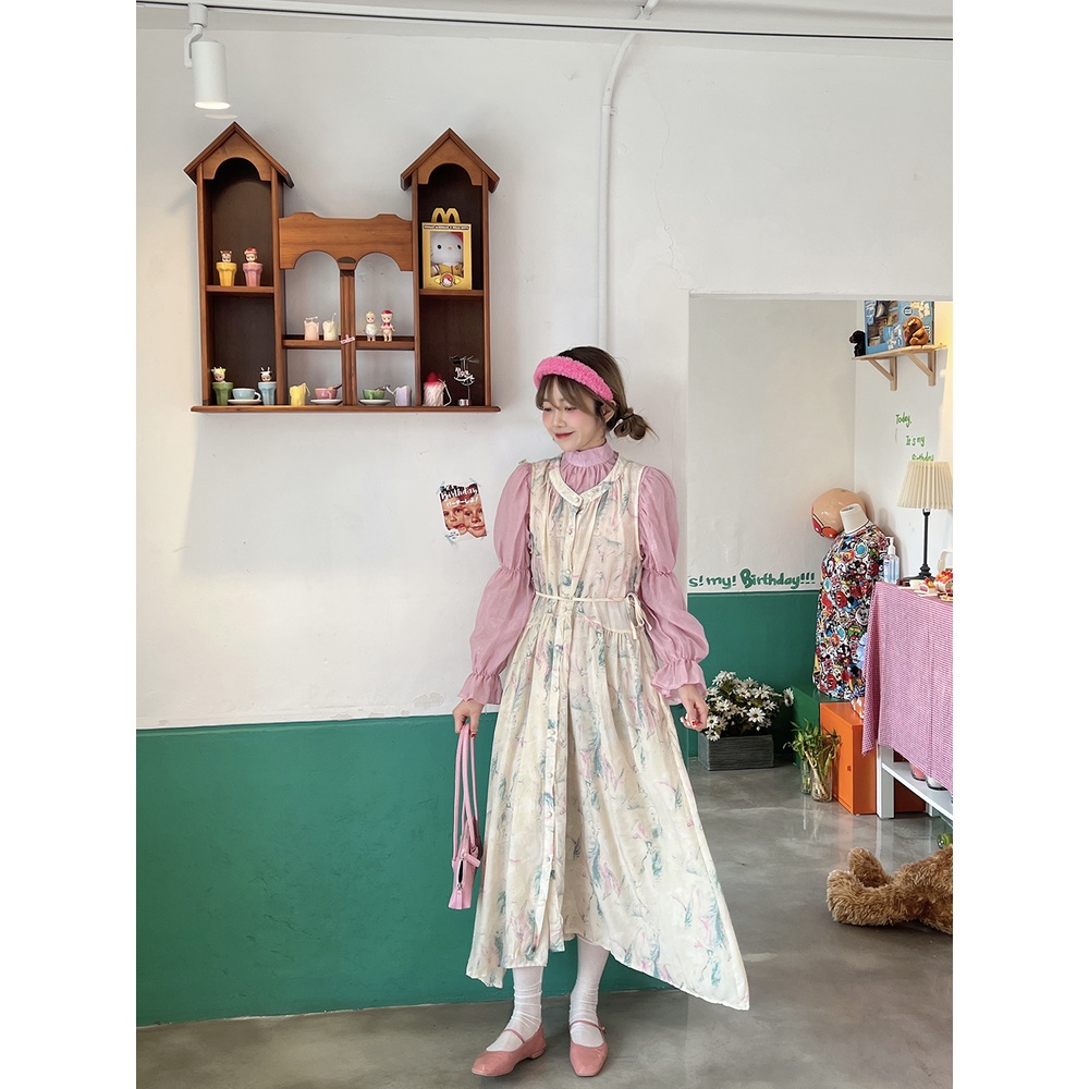 Đầm Hoa Tay Phồng Dài Nhuộm Màu Thời Trang 49889