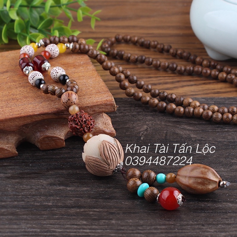 Chuỗi hạt gỗ đeo cổ , đeo tay kết hợp hạt Bồ đề và Ngọc lam Tây Tạng