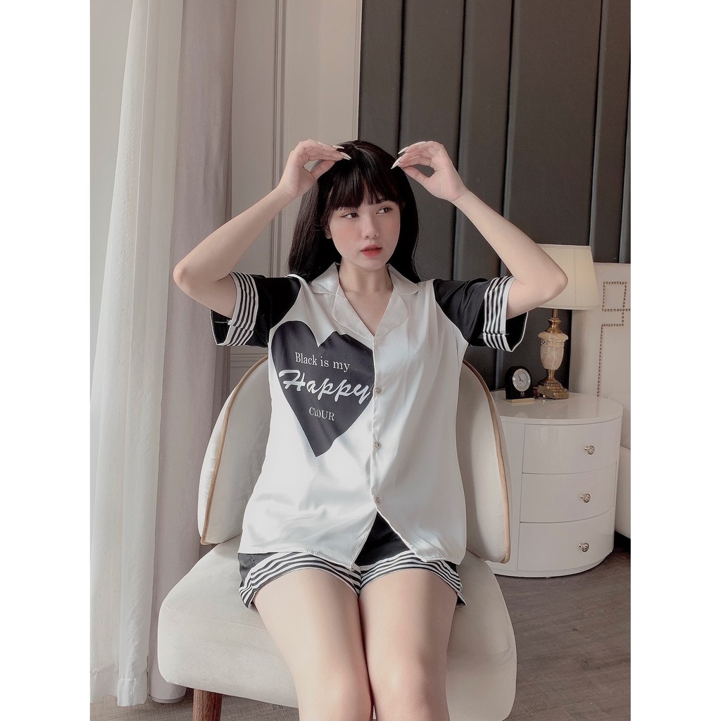 ĐỒ BỘ Pijama LỤA- BỘ LỤA NGẮN IN TIM VIỀN TAY | BigBuy360 - bigbuy360.vn