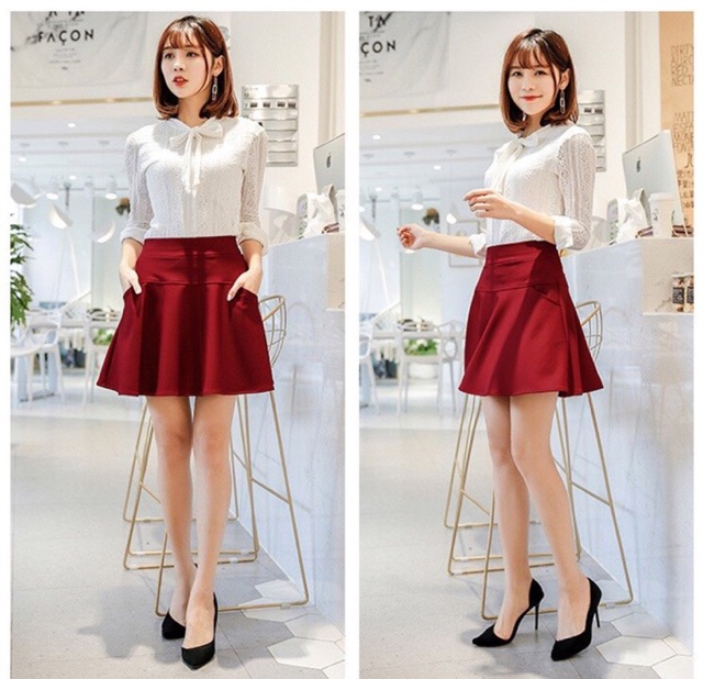 Chân váy thun big size có 2 túi và quần trong màu đen, đỏ size 60-70kg