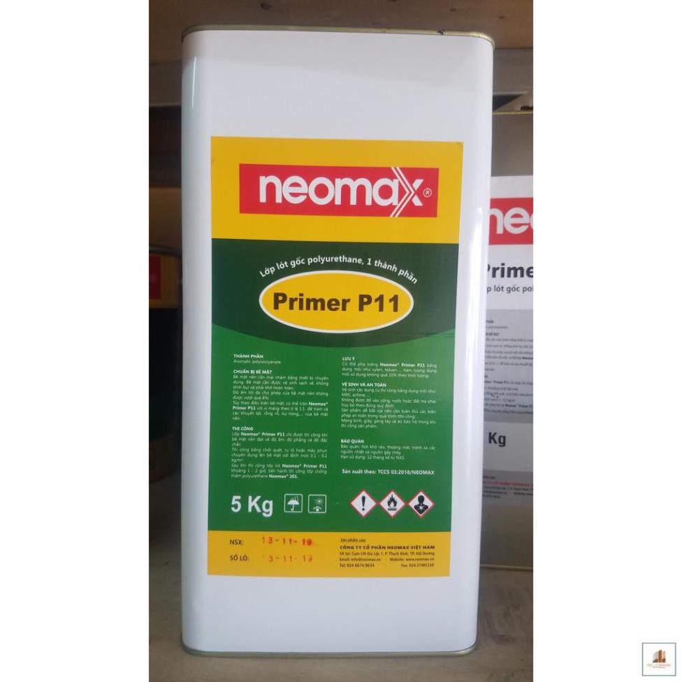 Neomax Primer P11 - Hộp 5Kg - Lớp lót gốc polyurethane, một thành phần, dạng lỏng màu vàng nhạt. Đượ