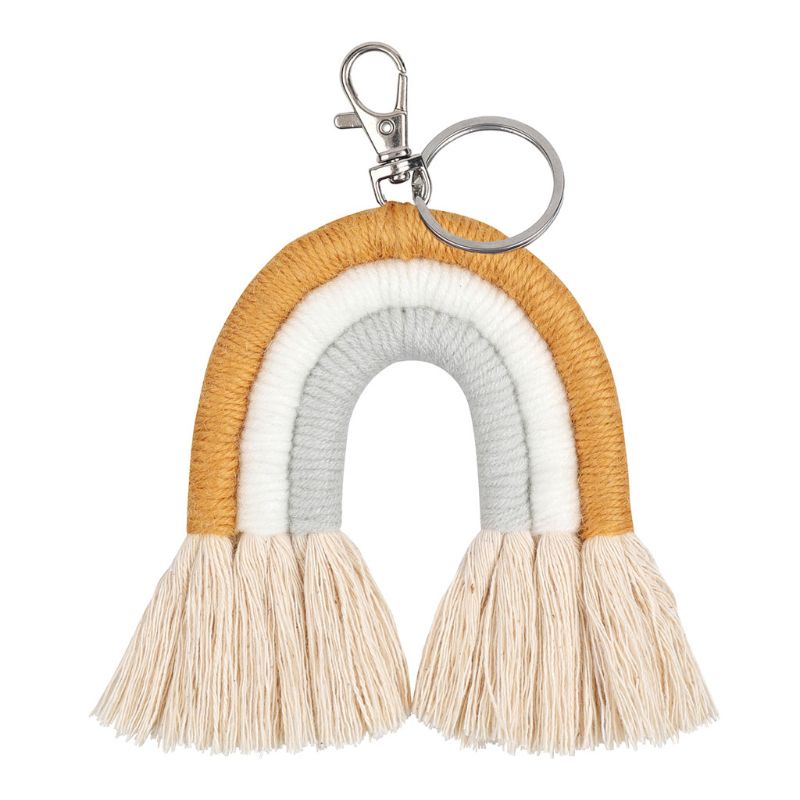 Móc Chìa Khóa Dạng Dệt Màu Cầu Vồng Thủ Công Phong Cách Boho Cho Trường Học