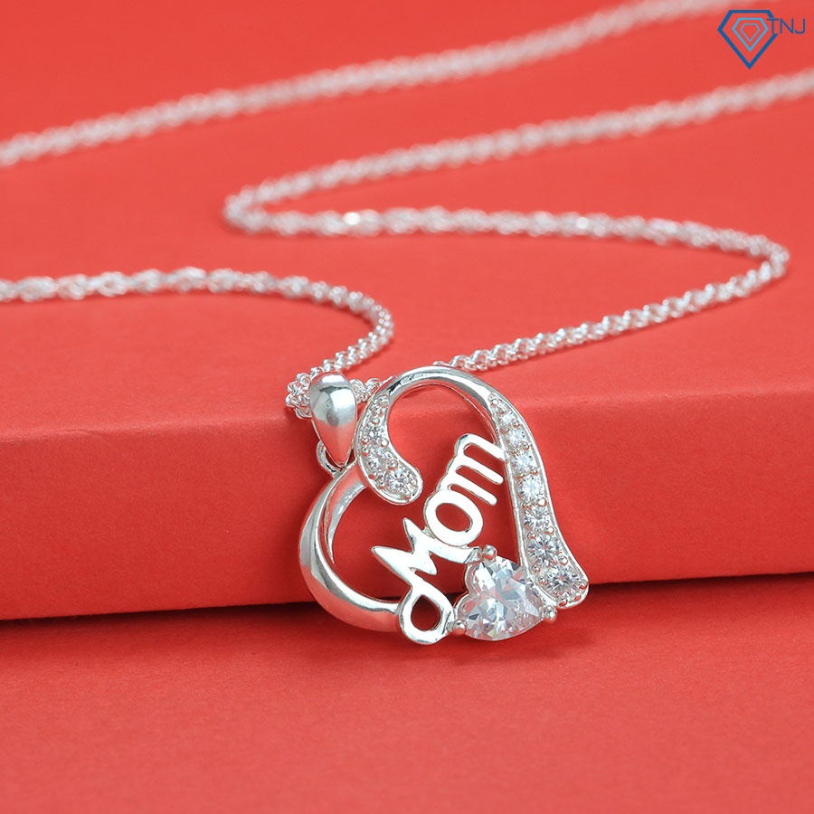 Quà tặng mẹ sinh nhật - Vòng cổ nữ bạc 925 mặt trái tim chữ Mom DCN0595 - Trang Sức TNJ