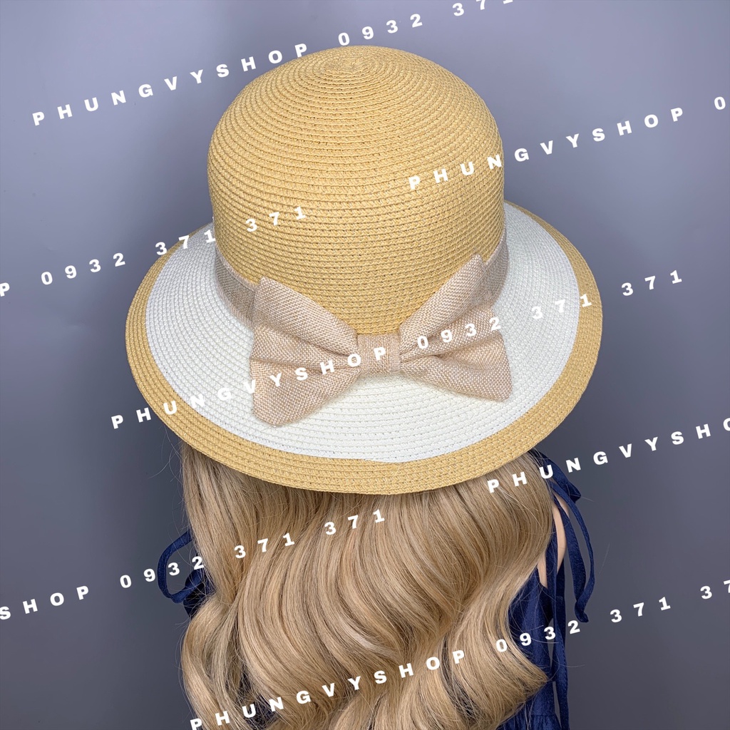 Mũ cói VÀNH VỪA VANH PHỐI MÀU nón đi biển che nắng