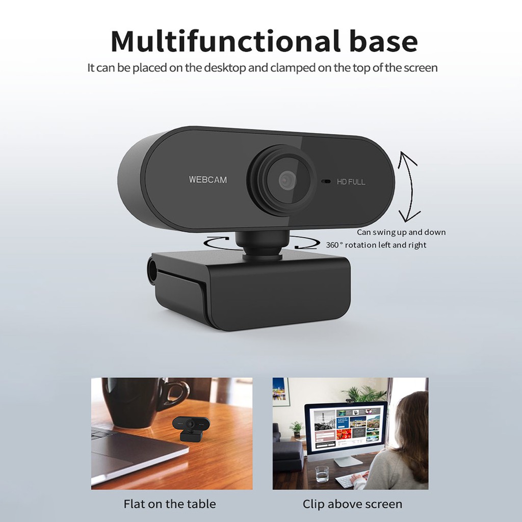 Webcam 1080p Hd Tích Hợp Micro Có Thể Điều Chỉnh 360 Độ Tiện Dụng Cho Máy Tính / Laptop