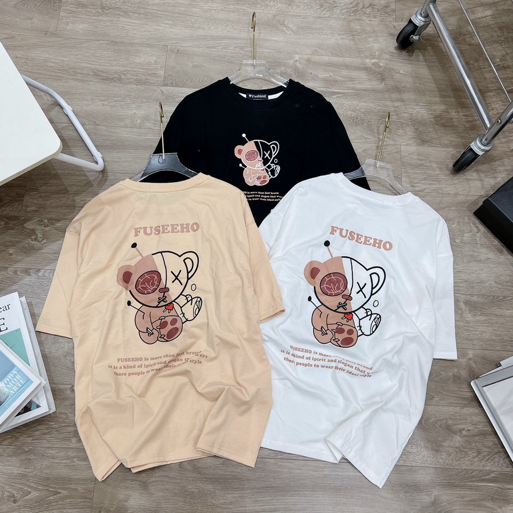 1 Áo Thun Nam Nữ Form Rộng Tay Lỡ Dáng Thụng, Áo Phông Unisex Cá Tính In Gấu Fuseeho