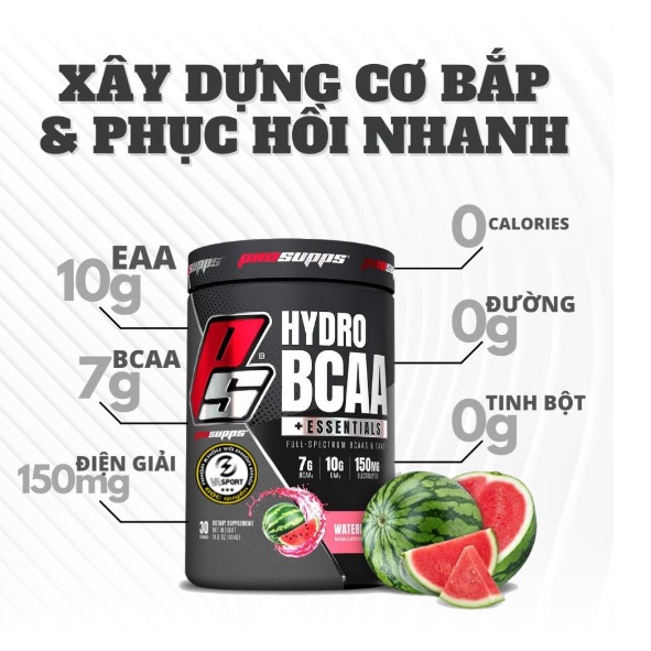 [Giá hủy diệt] Bcaa Hydro 30 lần dùng - Bổ sung Bcaa và Eaa - Hỗ phát triển và phục hồi cơ Bcaa Prosupps