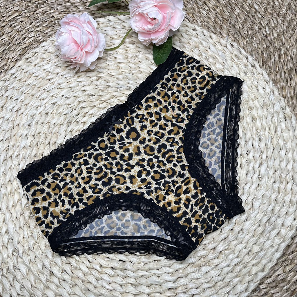 Quần lót nữ thun lạnh phối ren, quần chíp họa tiết da sexy báo co giãn tốt đáy lót kháng khuẩn MDR