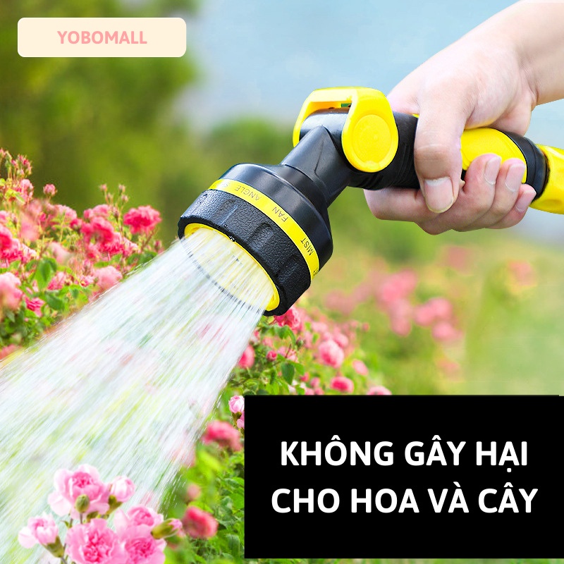 Bộ Vòi Tưới Cây, Rửa Xe Phun Nước 10 Chức Năng đầy đủ phụ kiện dây co dãn 10M-15M-20M - Yobomal