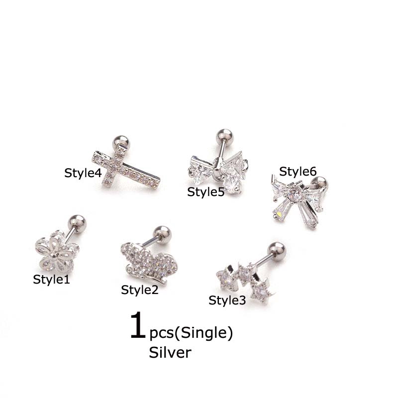Khuyên tai xỏ bằng inox đính đá zircon 6mm thời trang