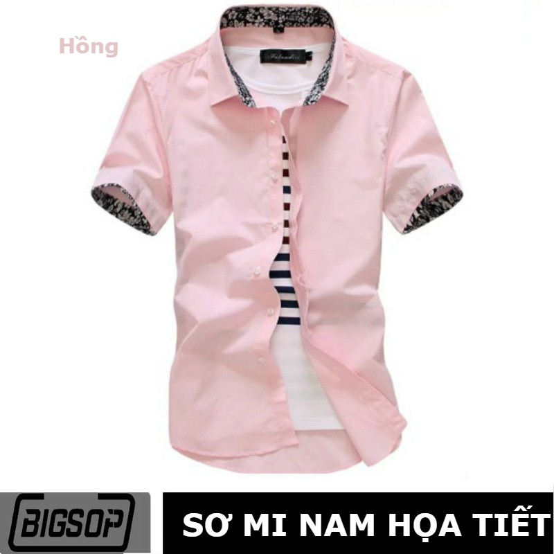 Áo sơ mi Nam BIGSOP CH01 cổ hoa ngắn tay body hồng phấn | BigBuy360 - bigbuy360.vn