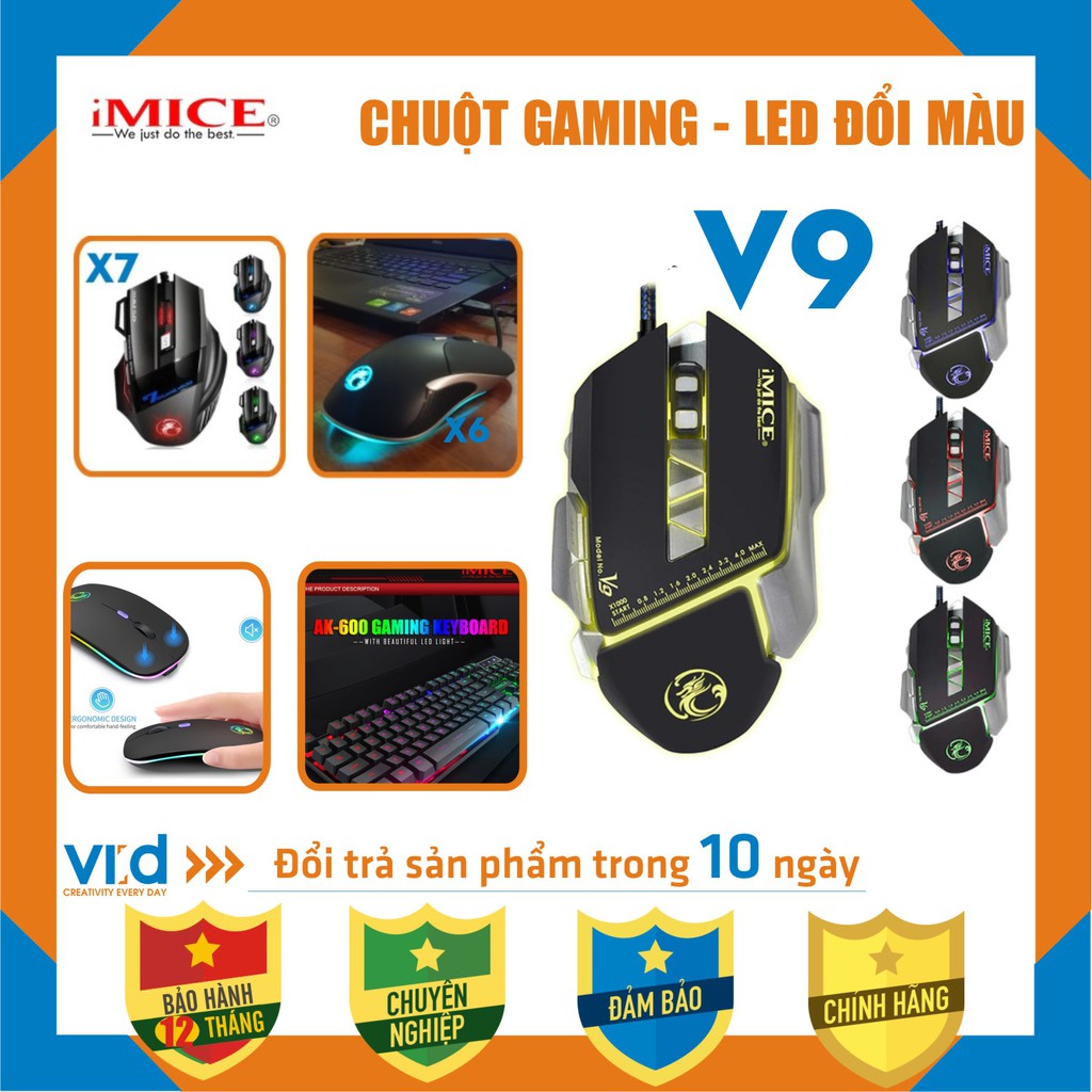 Phím chuột, Chuột chuyên Gaming không dây, có dây iMICE (V9, X7, X8) Apedra A7 , A9 , X6 – Độ nhạy max 3200 DPI