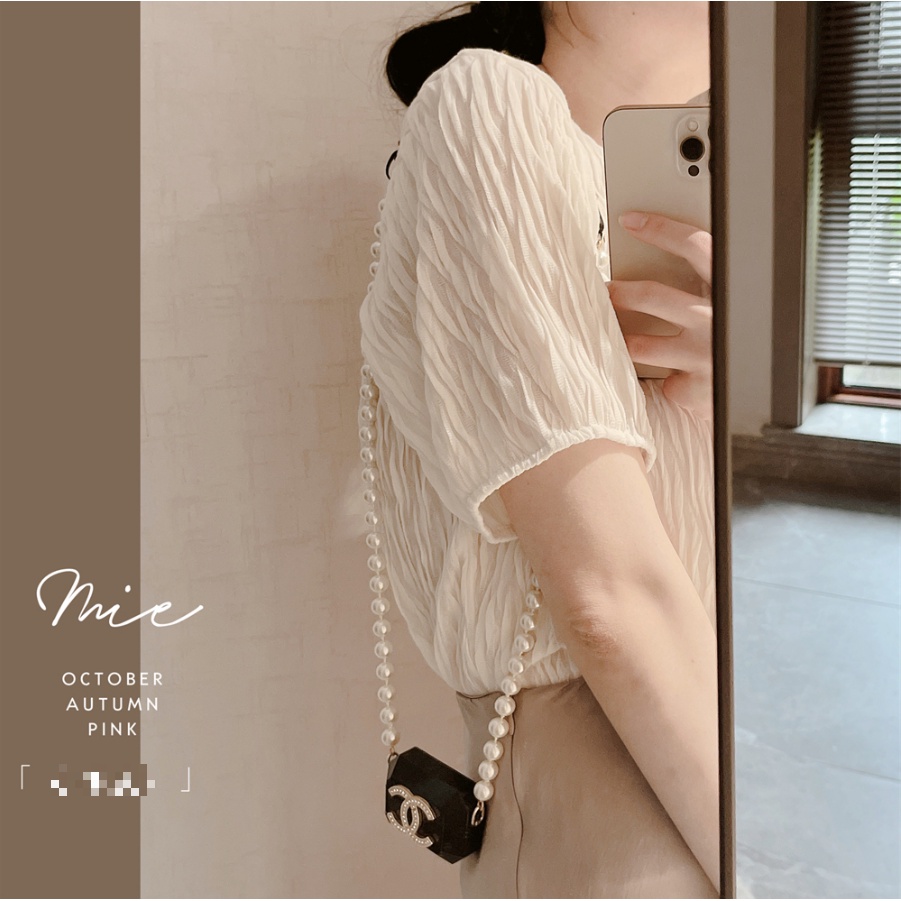 (ORDER) Áo sơ mi nữ cộc tay voan nhăn form thụng style công sở nhẹ nhàng tiểu thư Hàn Quốc