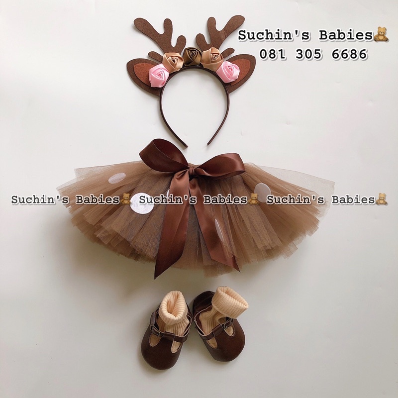 Set Noel chân váy kèm bờm tuần lộc cho bé gái