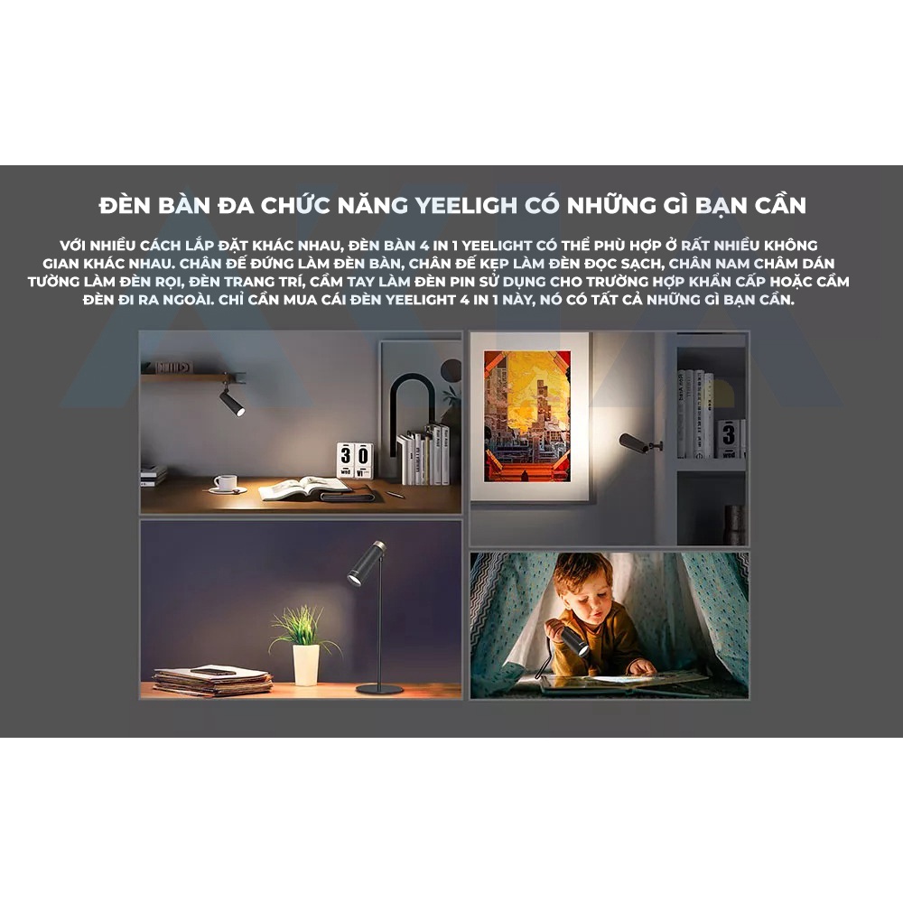Đèn bàn đa năng Yeelight 4-in-1 Rechargeable Desk Lamp - Bốn kiểu gắn, Pin sạc 1800mAh, đầu đèn xoay 180 độ