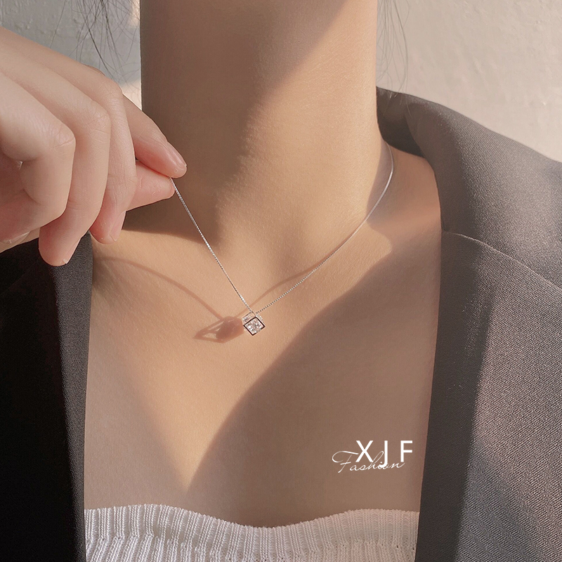 Dây Chuyền Mạ Bạc 925 Mặt Khối Lập Phương Thời Trang
