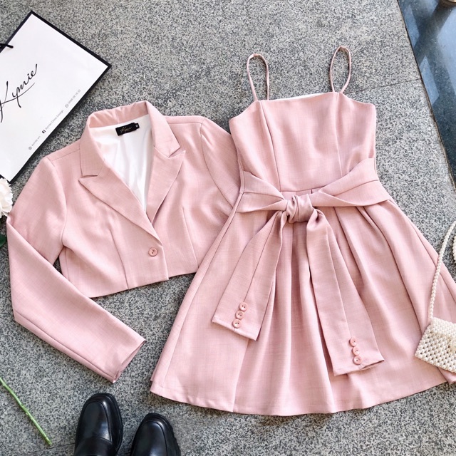 Set blazer áo váy buộc eo V556 KYMIE