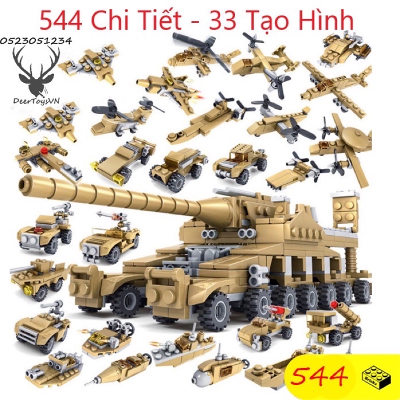Bộ đồ chơi xếp hình L.ego Xe TĂNG - 33 tạo hình - lắp ráp đồ chơi máy bay trực thăng xe quân sự
