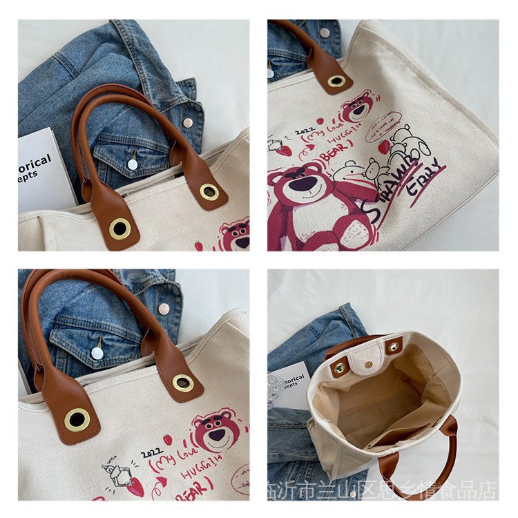 Túi Tote Vải Canvas Kích Thước Lớn Phong Cách Hàn Quốc Mới 2022