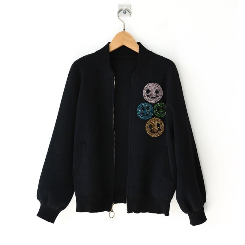 Áo boomber 🦋FREESHIP🦋 Áo khoác Quảng Châu cao cấp đính đá mặt cười | BigBuy360 - bigbuy360.vn