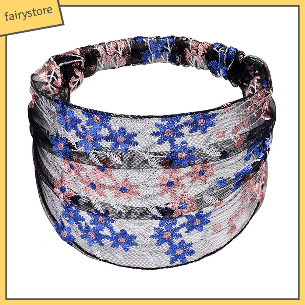 Băng Đô Cài Tóc Co Giãn Bản Rộng Họa Tiết Hoa Thời Trang Cho Nữ