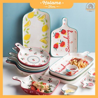 Đĩa sứ chữ nhật , đĩa sứ tròn có tay cầm Holame