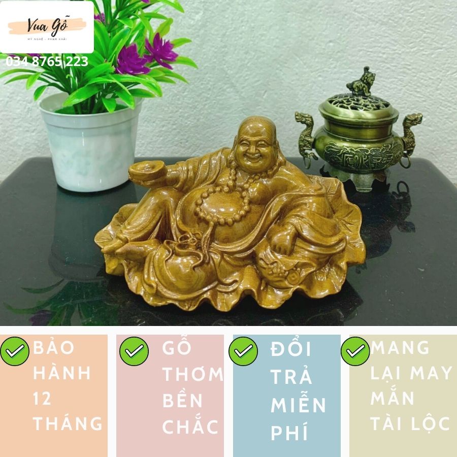 Tượng Phật Di Lặc  gỗ Hương Đình Mini liền khối để ô tô, bàn làm việc - Hàng Cao Cấp Siêu Thơm