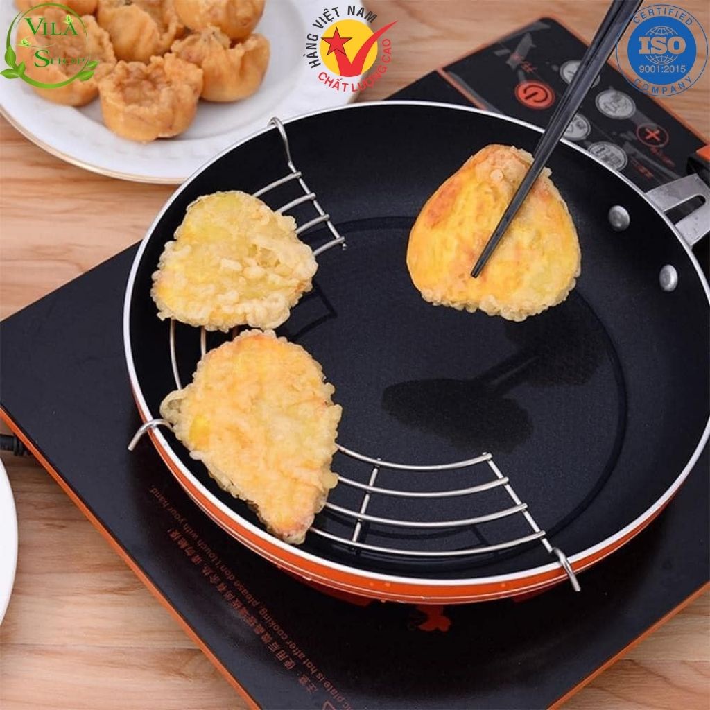 Vỉ Gác Chảo Rán Cao Cấp Bằng Inox, Vỉ Gác Chảo Ráo Mỡ - Dành Cho Chảo Từ 24-30cm
