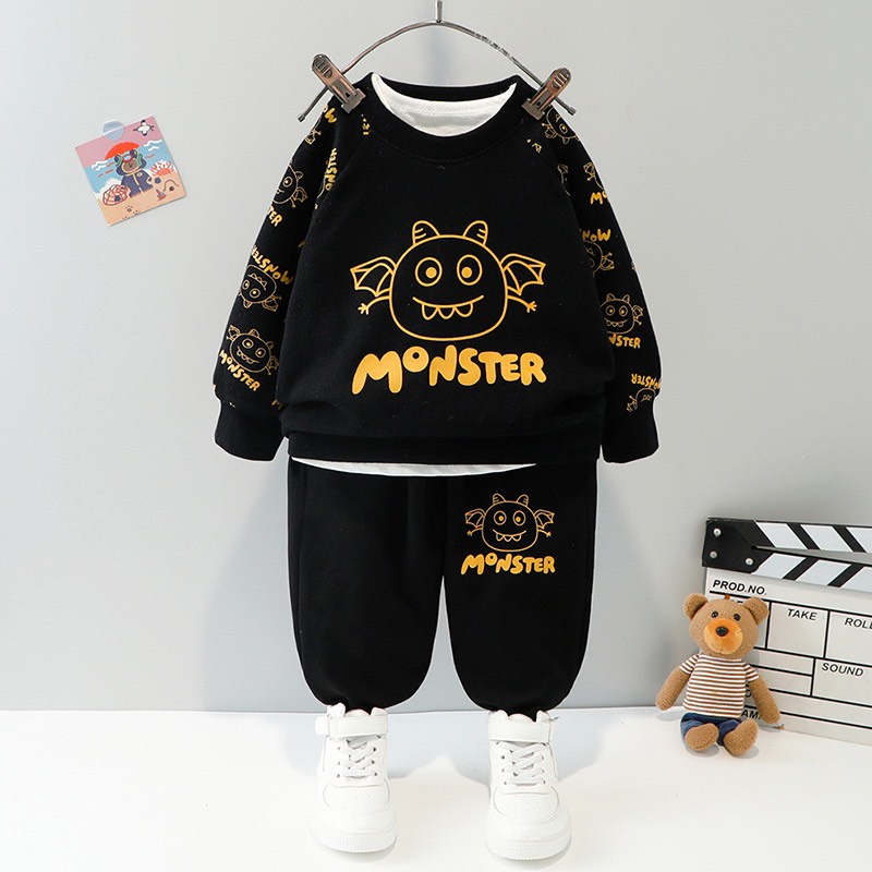 Bộ nỉ bé trai bé gái in chữ Monster chất nỉ da cá mềm mịn siêu xinh bé trai bé gái mặc đều đẹp Tiny Kids