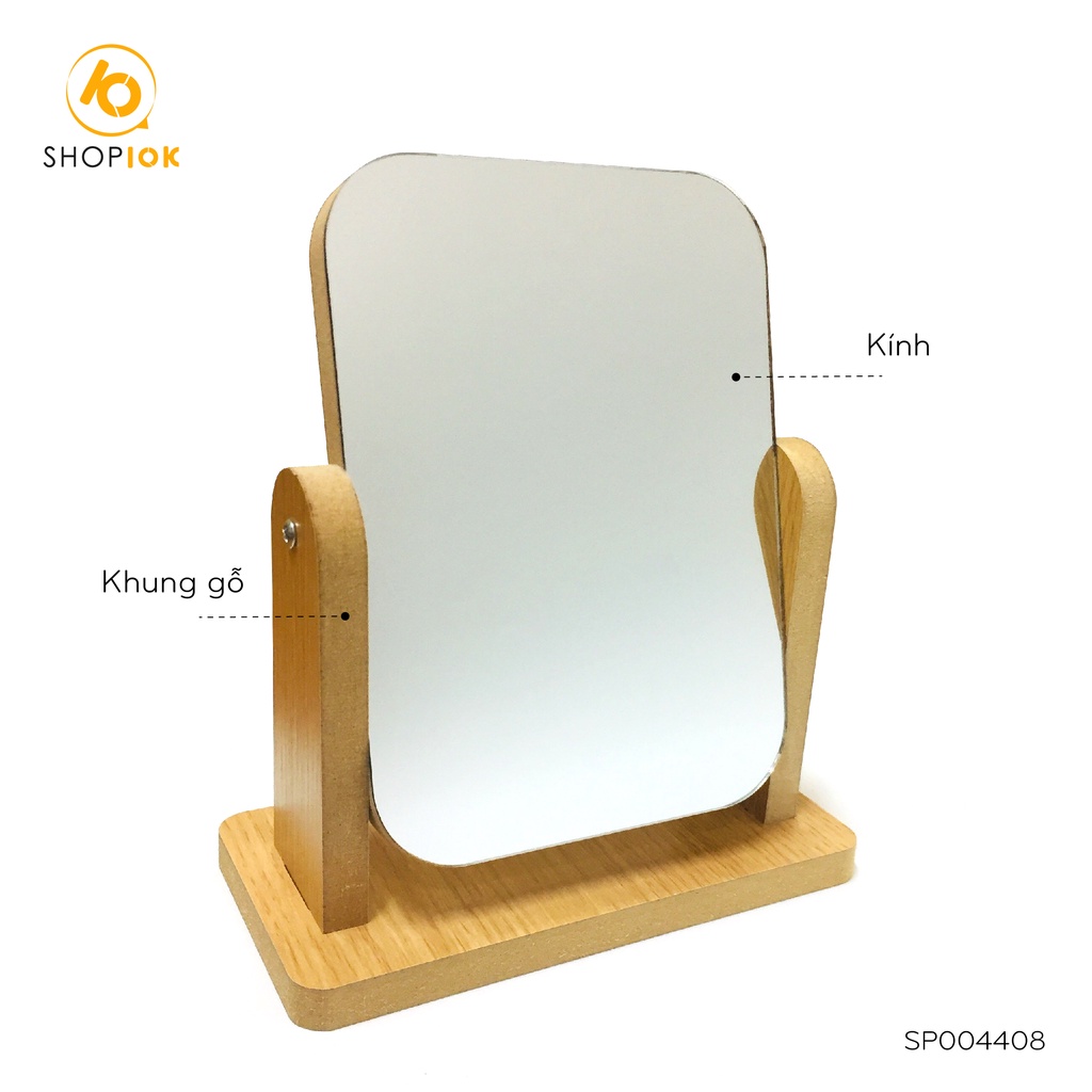 Gương gỗ để bàn phong cách Hàn Quốc SHOP10K ,gương xoay 360 độ trang điểm, makeup