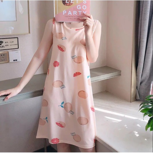 Váy ngủ cộc tay thun mềm mát dễ thương | BigBuy360 - bigbuy360.vn