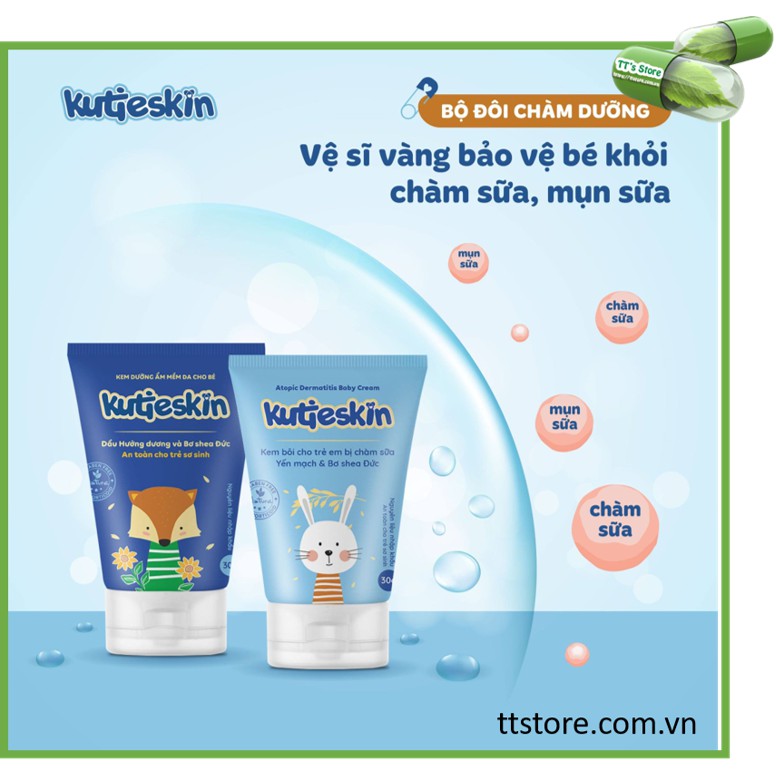 Bộ sản phẩm KUTIESKIN cho bé (dưỡng ẩm/ chàm sữa/ ngứa, hăm) [kutiskin, cutieskin, kutiekin, kem em bé, atoskin]