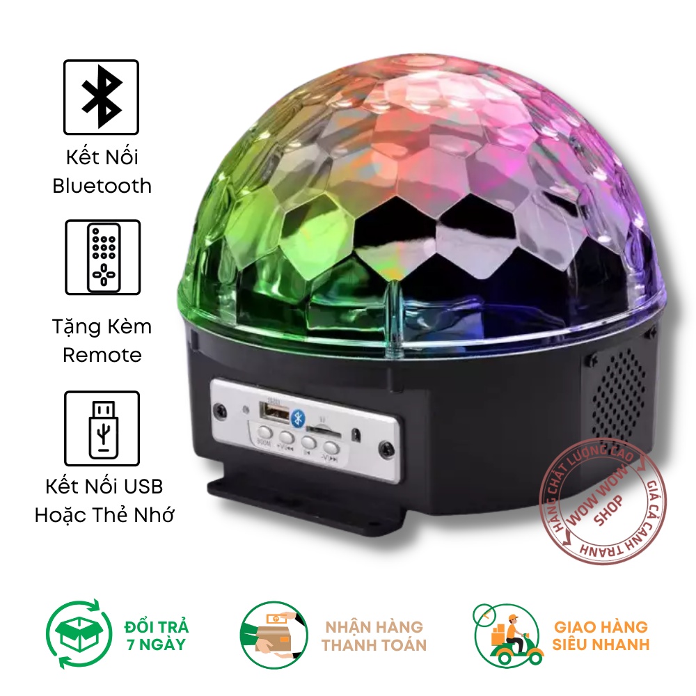 Đèn Led Quả Cầu Xoay Vũ Trường Sân Khấu 7 Màu Có Bluetooth, Phát Nhạc Thẻ Nhớ, Usb Kèm Remote