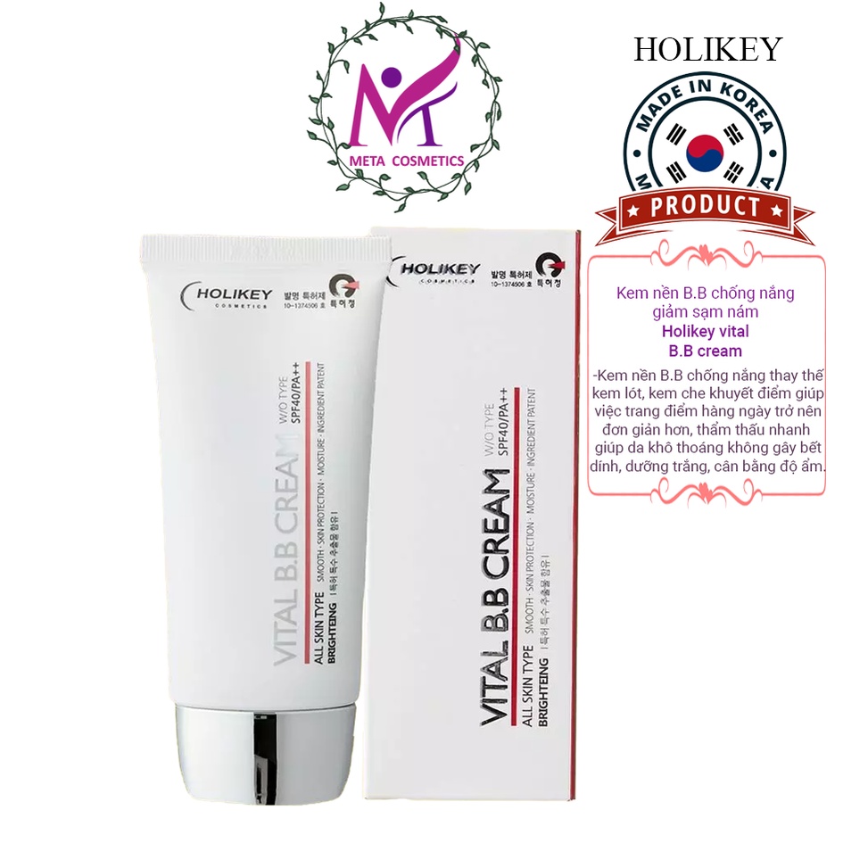 Kem nền trang điểm Holikey Vital BB Cream 50ml, kem nền phủ chống nắng SPF /40 PA giảm sạm nám da