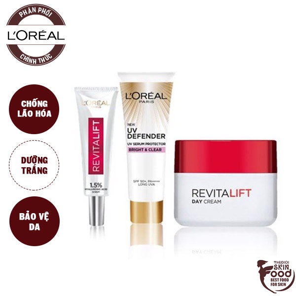 Bộ kem dưỡng chống lão hóa ngày &amp; serum siêu cấp ẩm &amp; kem chống nắng mini L'Oreal Paris