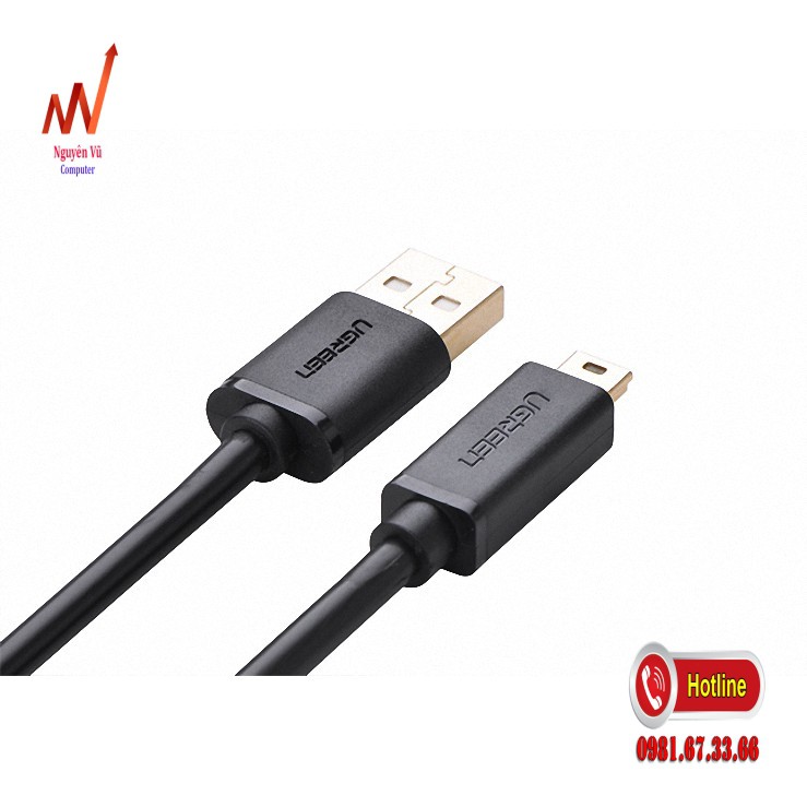 Cáp USB 2.0 to USB Mini 25cm mạ vàng Ugreen 10353 Chính hãng UG-10353