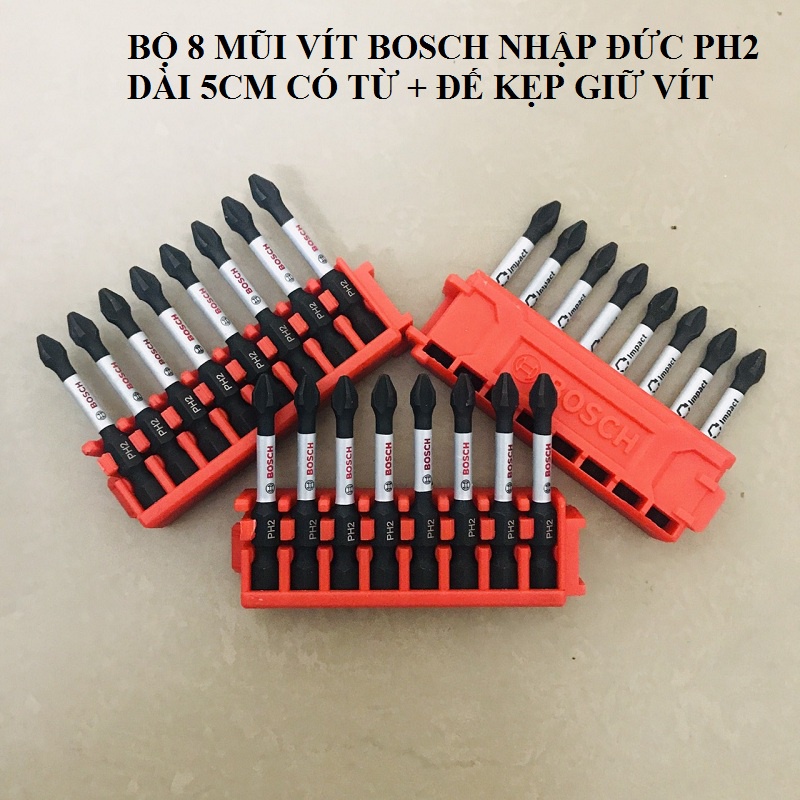 Bộ 8 mũi vít Bosch nhập Đức ph2 - 5cm có từ mạnh