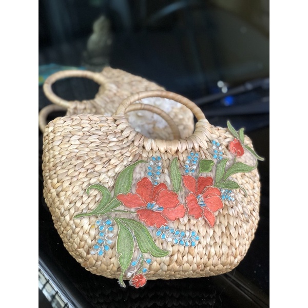 Túi cói đi biển, giỏ lục bình handmade