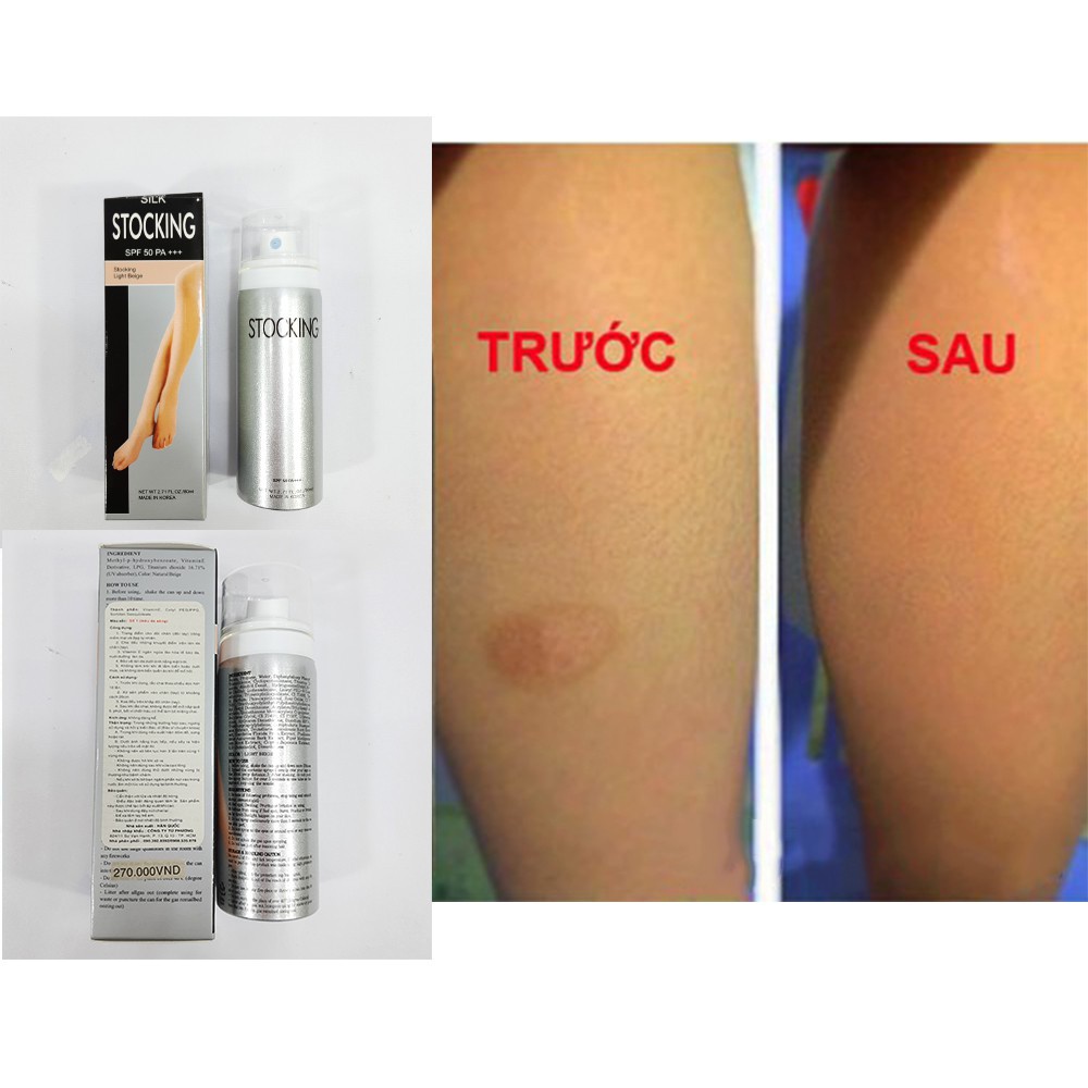 Tất phun thông minh Stocking che phủ chân cực mạnh, xịt 1 phát body trắng mịn, chống nước, SPF 25+