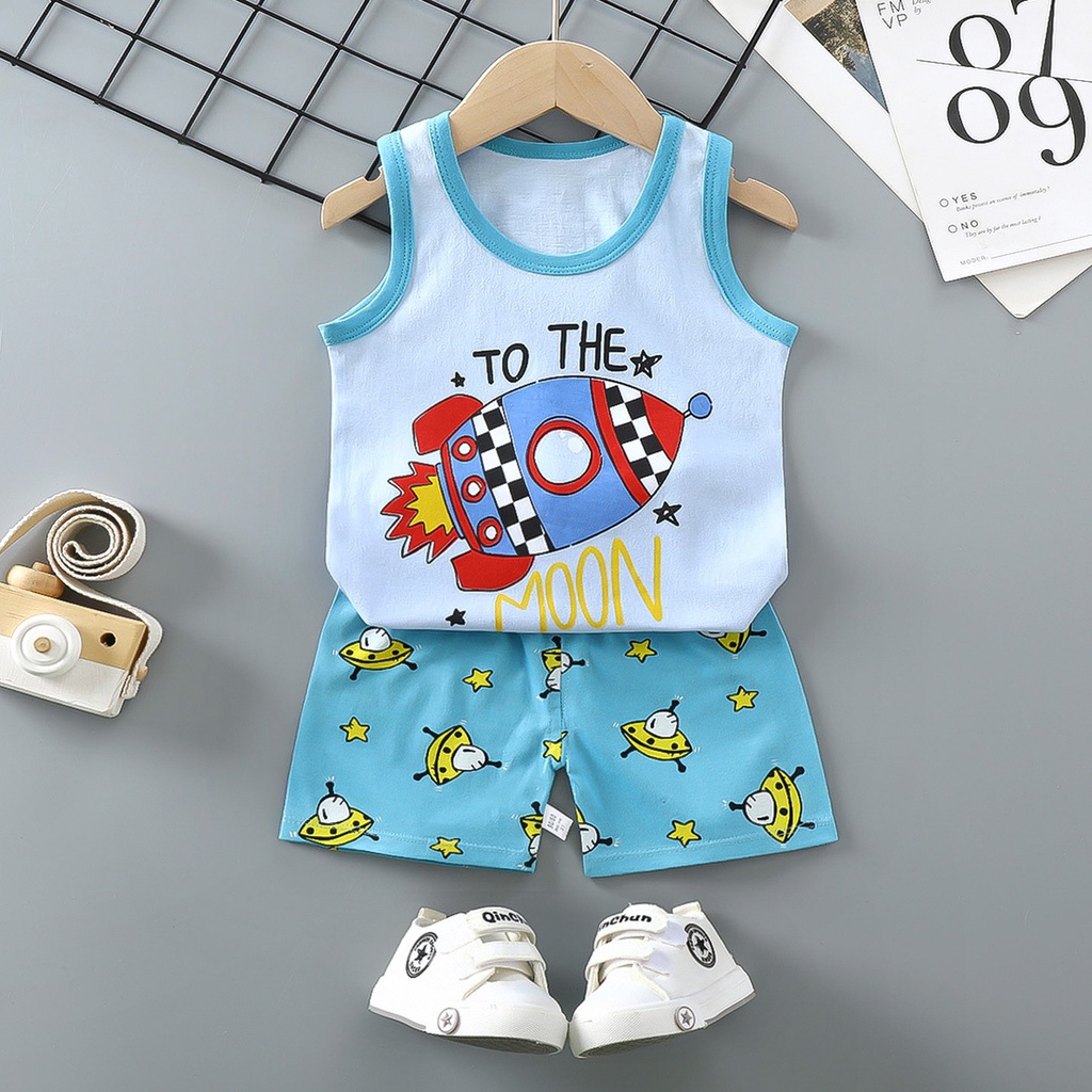 Set trang phục SANITKUN sát nách 100% cotton thời trang mùa hè đáng yêu dành cho trẻ em