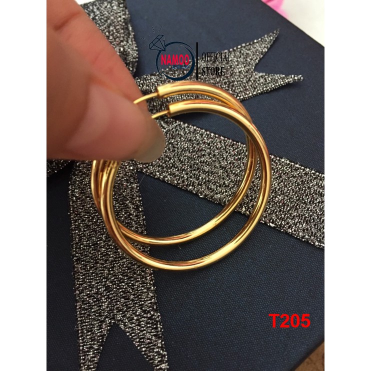 Khuyên Tai Tròn Nữ bản Tròn T205 đường kính 4cm bạc 925 mạ vàng 18k Namoo Jewelry