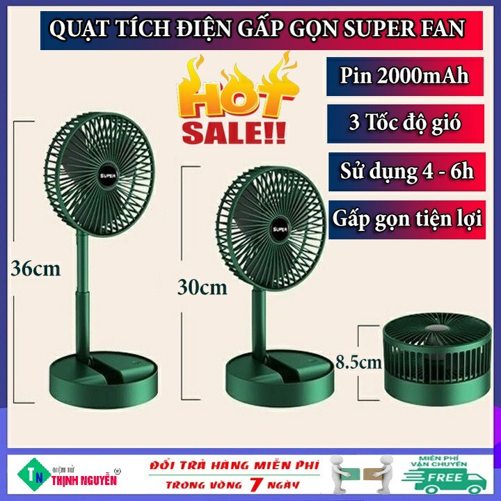 Quạt để bàn sạc pin gấp gọn, quạt tích điện mini 3 tốc độ gió làm mát, quạt mini usb xoay 180 độ tiện lợi