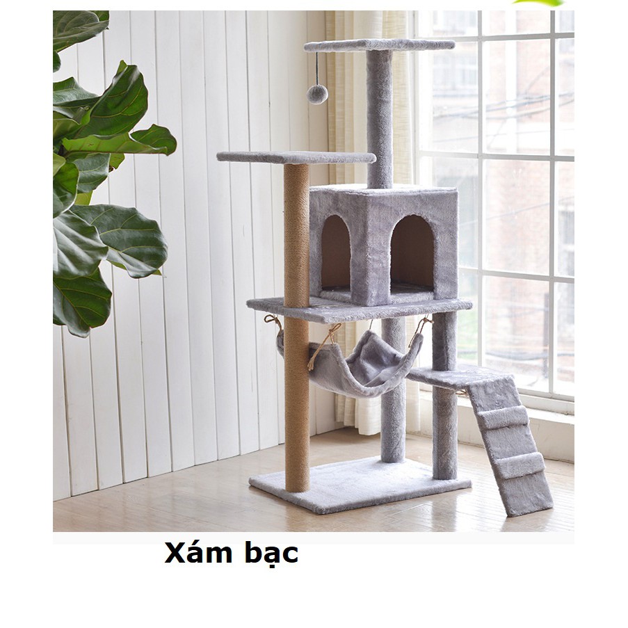 Doremiu- Trụ mèo leo trèo 3 tầng Nhà cây cho mèo cao 1,4m cat tree dụng cụ cào móng