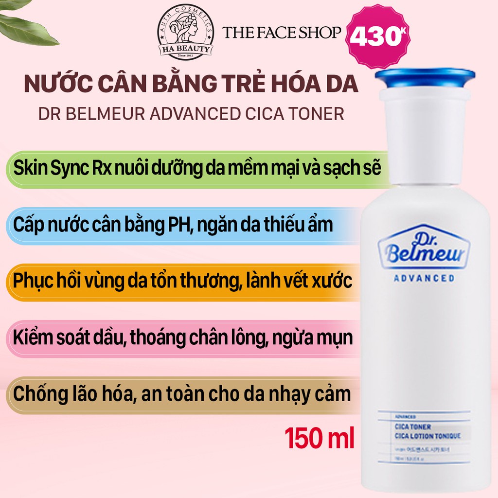 Nước hoa hồng dưỡng ẩm cân bằng trẻ hóa da kể cả da nhạy cảm The Face Shop Dr Belmeur Advanced Cica Toner 150ml